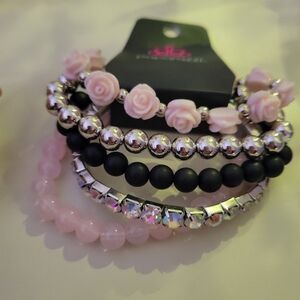 Paparazzi Pink and Black Rose Bracelet Set
